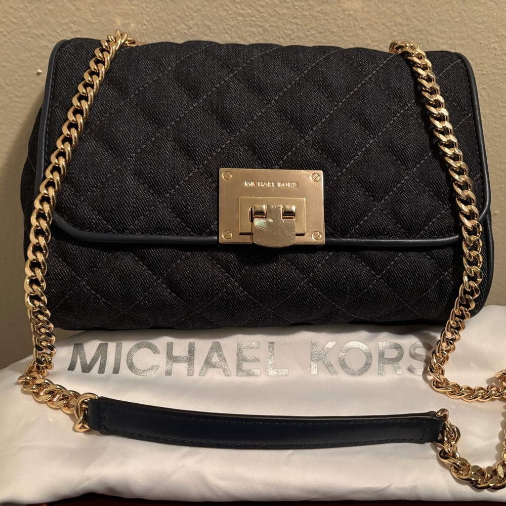 Michael Kors Black Quilted Shoulder Bag with Gold Chain